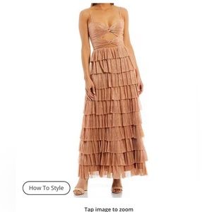 Gianni Bini Metallic Plisse Sweetheart Neck Cut-Out Tiered Dress